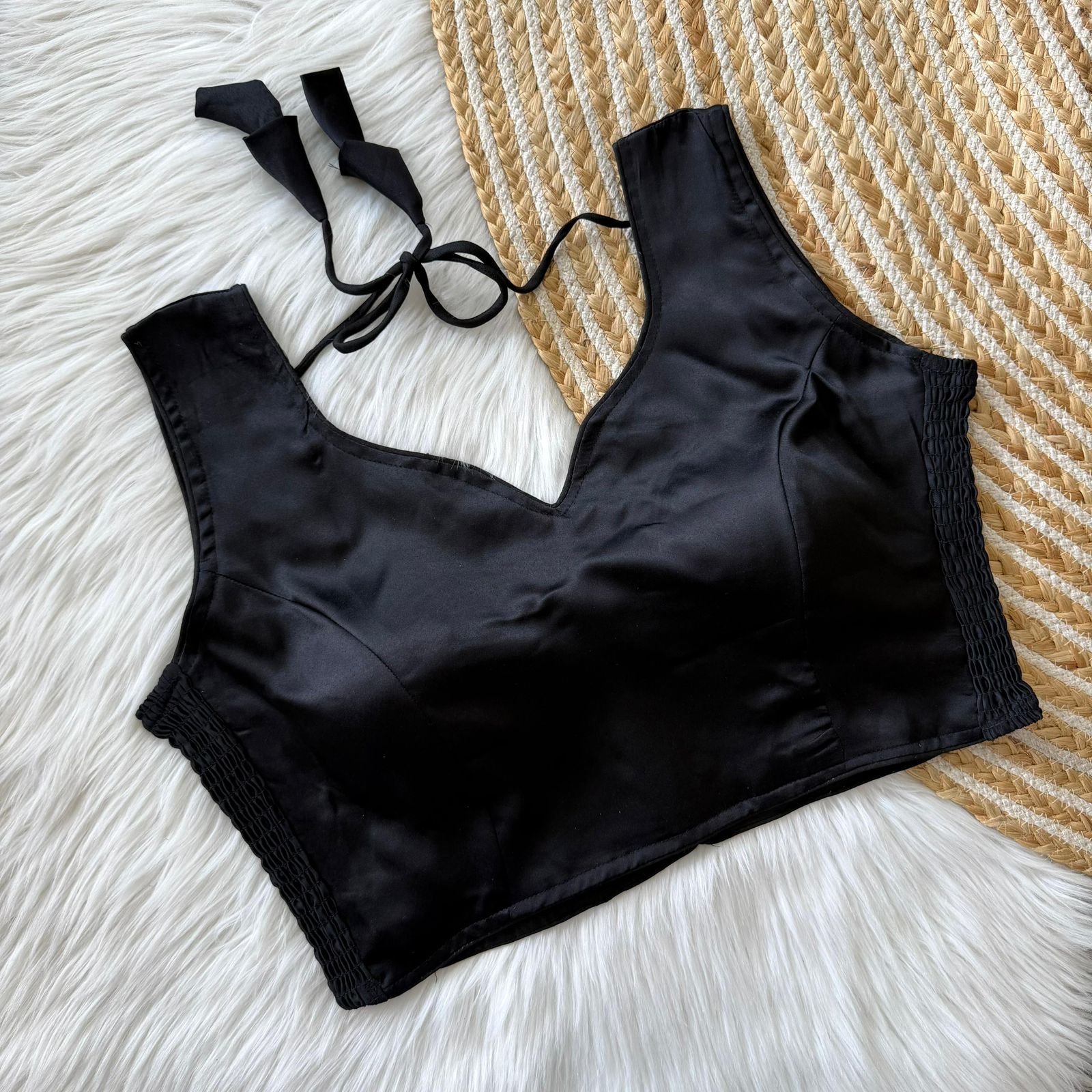 Pure Silk Stretchable Blouse-Black